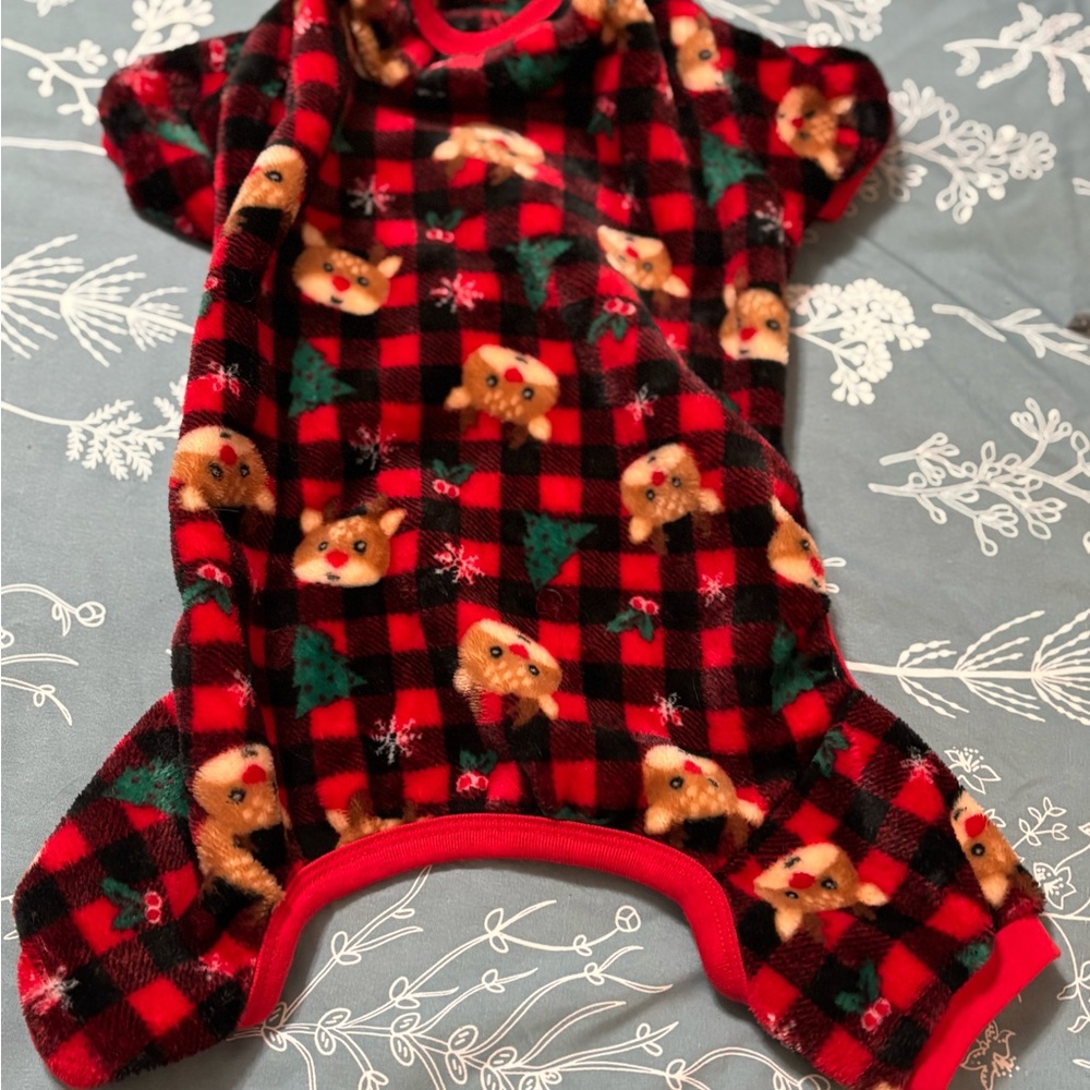 Plaid Dog Pajamas with Holiday Print
